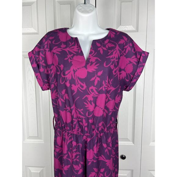 Agnes And Dora Purple Pink Floral Cap Short Sleeve Jumpsuit V Neck XS - Picture 3 of 8